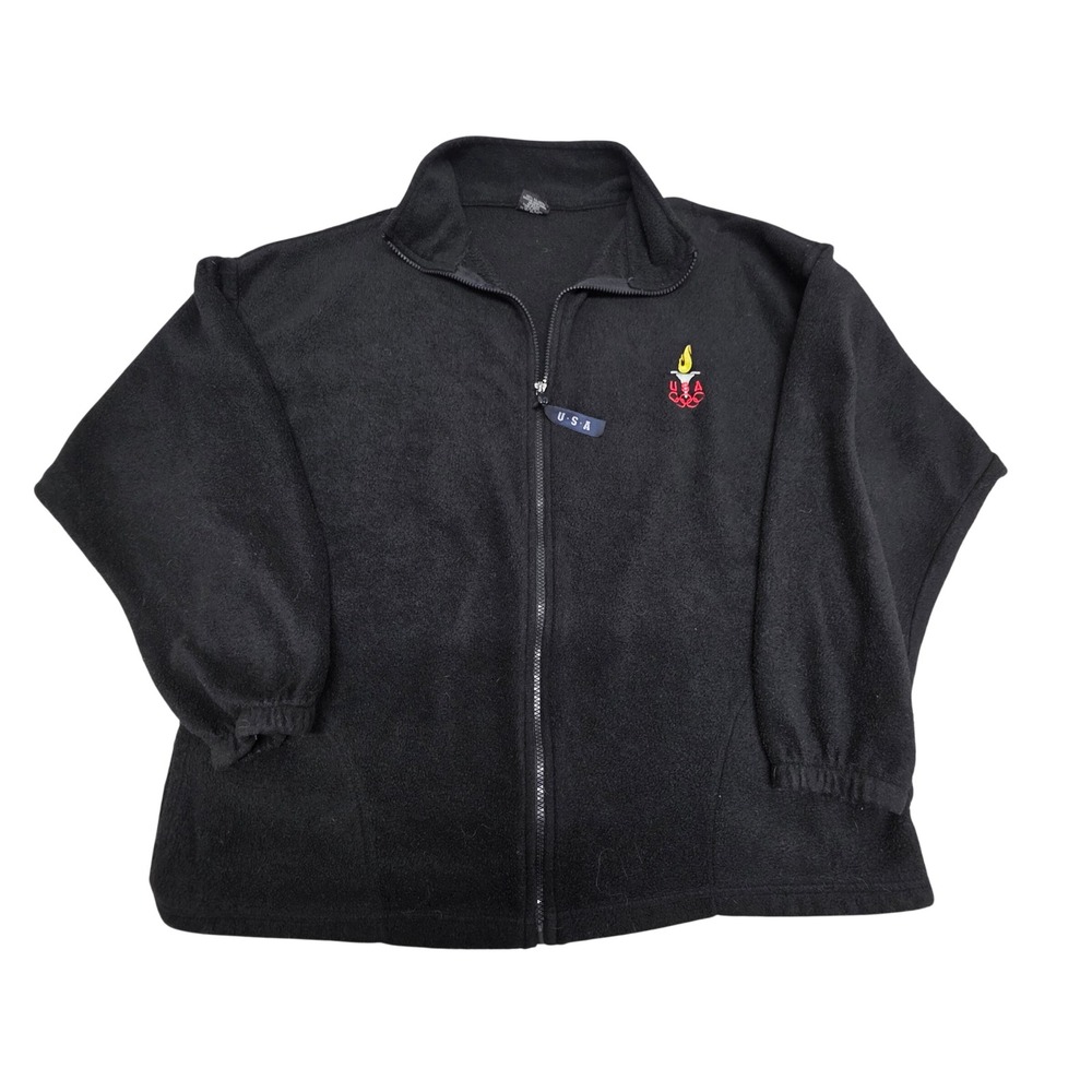 Vintage USA Olympic Fleece Jacket Mens XL Black‎ Full Zip Made in USA Torch Logo